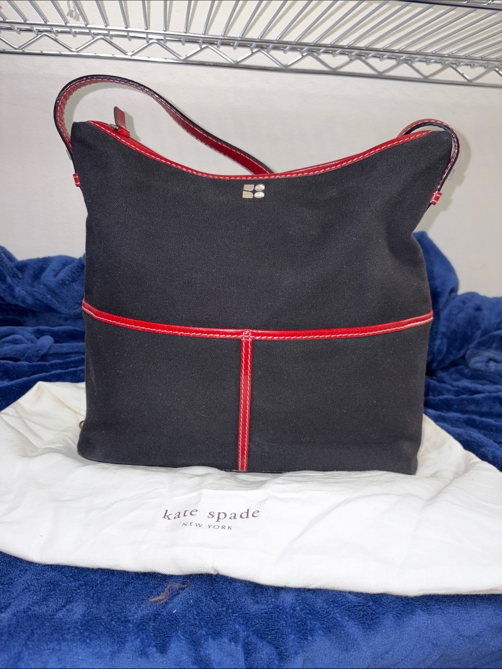 KATE SPADE DOT NOEL 90s BLACK CANVAS TOTE RED LEATHER TRIM GORGEOUS! RARE!